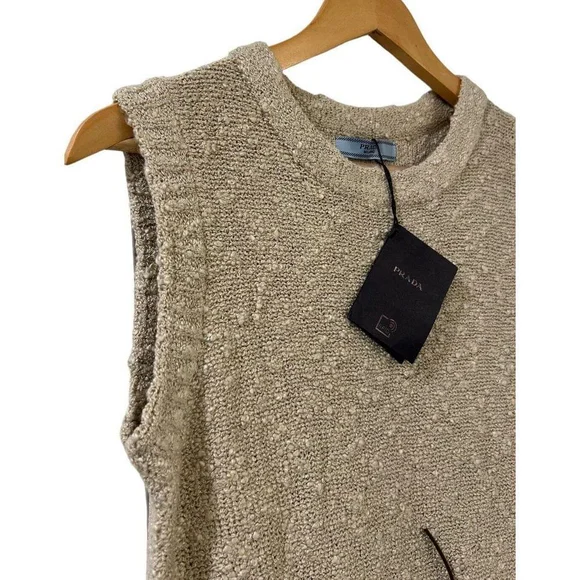 PRADA Boucle Drawstring Mini Dress NWT Small Oatmeal Brown Authentic New - Picture 4 of 16